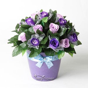 핫퍼플 비누꽃병-중급 비누꽃 배달 꽃바구니 선물(W050982)