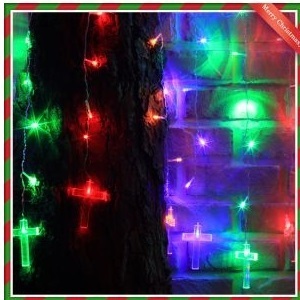 크리스마스 160구 투명선 LED 별줄 이색칼라전구(2M) (점멸有) (연결가능)-160구 투명선 LED 십자가 남색/웜색/칼라/백색전구(2M)점멸有연결가능(XDS-5251)